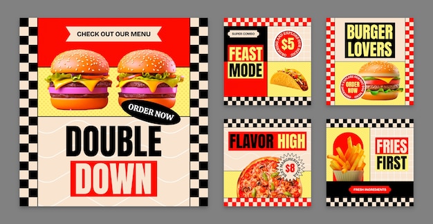Vector gratuito plantilla de publicación de instagram de comida rápida dibujada a mano