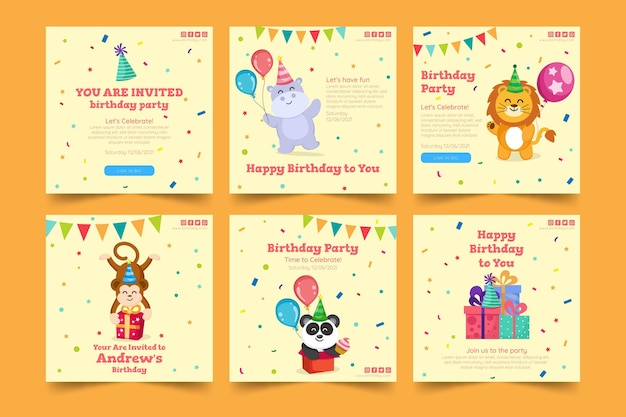 Plantilla de publicación de instagram de cumpleaños infantil