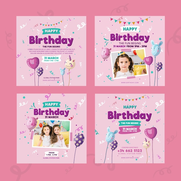 Plantilla de publicación de instagram de cumpleaños para niños