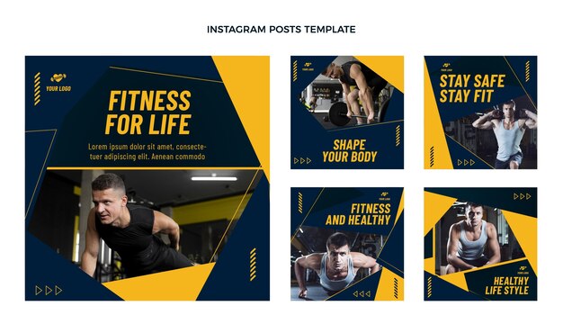 Plantilla de publicación de instagram de fitness de diseño plano