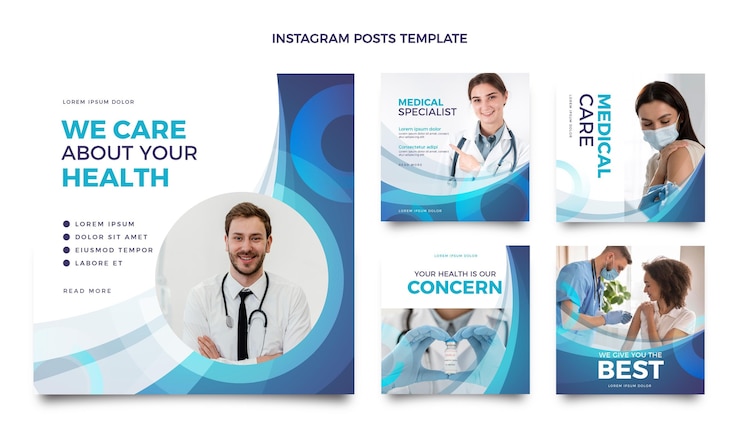 Vector gratuito plantilla de publicación de instagram médica gradiente