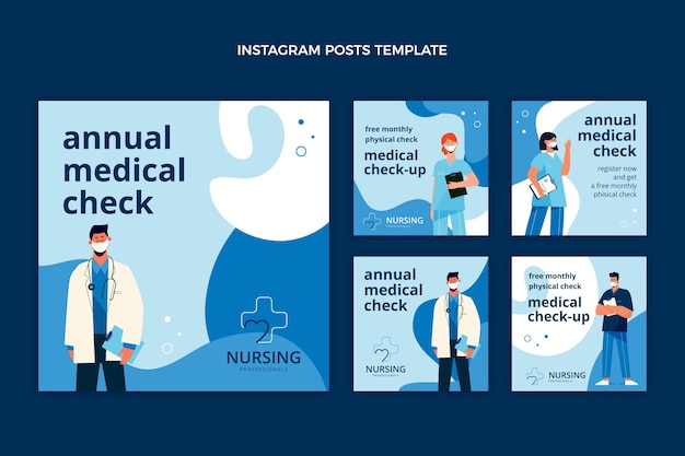 Vector gratuito plantilla de publicación de instagram médica plana