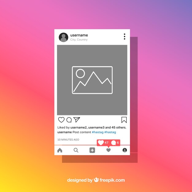 Plantilla de publicación de instagram con notificaciones