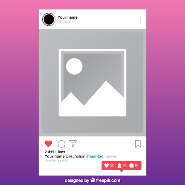 Vector gratuito plantilla de publicación de instagram con notificaciones