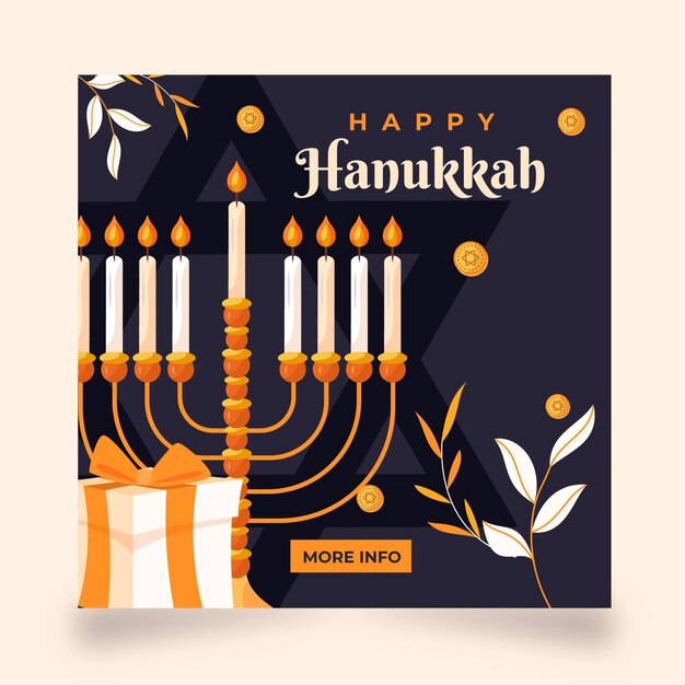 Plantilla de publicación de instagram plana de hanukkah