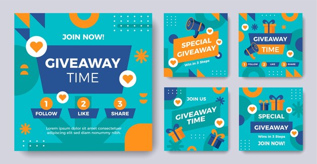 Plantilla de publicación de instagram de sorteo de diseño plano