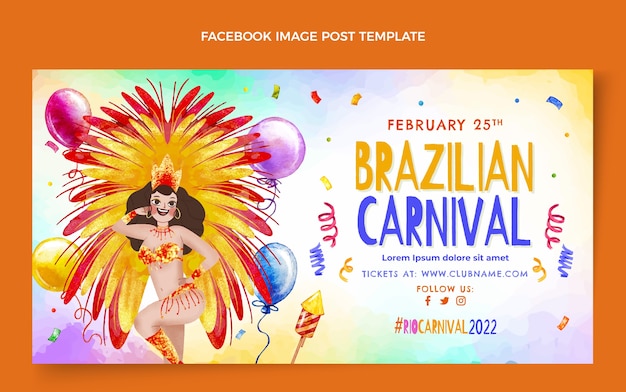 Plantilla de publicación de redes sociales de carnaval de acuarela