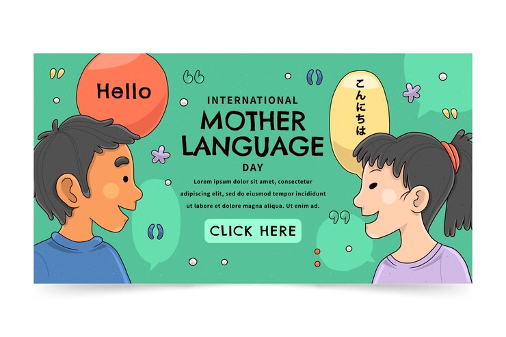 Vector gratuito plantilla de publicación en redes sociales del día internacional de la lengua materna dibujada a mano