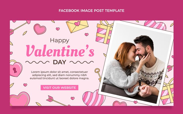 Plantilla de publicación de redes sociales del día de san valentín dibujada a mano