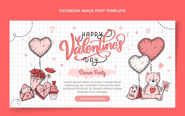 Plantilla de publicación de redes sociales del día de san valentín dibujada a mano