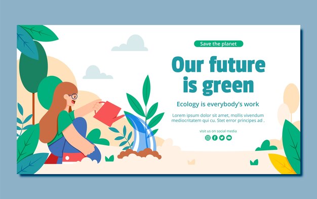 Plantilla de publicación de redes sociales de ecología plana y conservación del medio ambiente