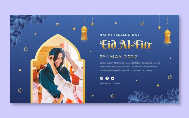 Plantilla de publicación de redes sociales de eid al-fitr degradado