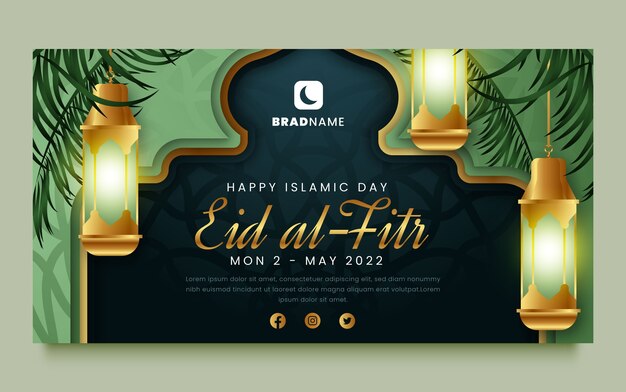 Plantilla de publicación de redes sociales de eid al-fitr degradado