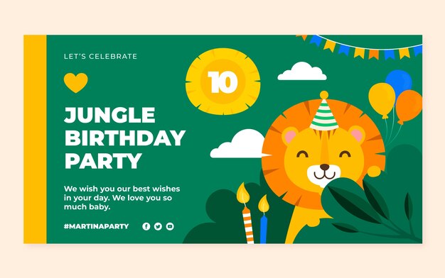 Plantilla de publicación de redes sociales de fiesta de cumpleaños de jungla plana
