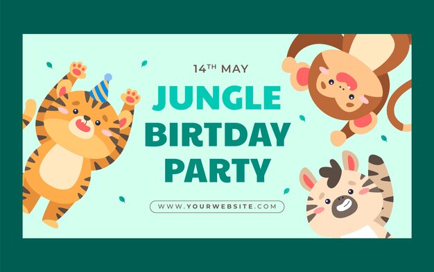 Plantilla de publicación de redes sociales de fiesta de cumpleaños de jungla plana