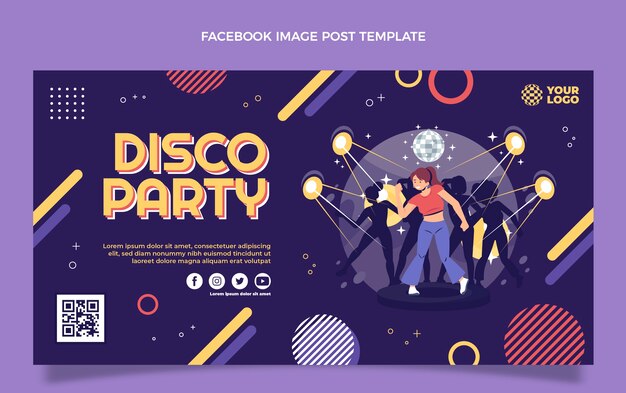 Plantilla de publicación de redes sociales de fiesta disco plana