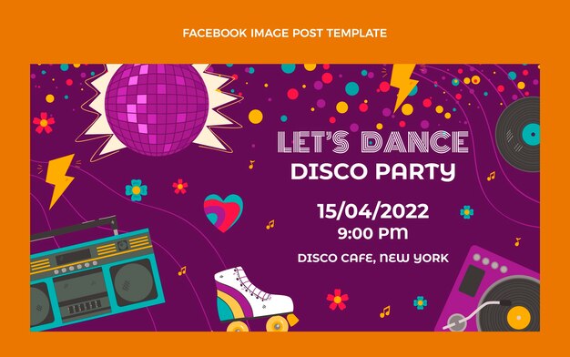 Plantilla de publicación de redes sociales de fiesta disco plana