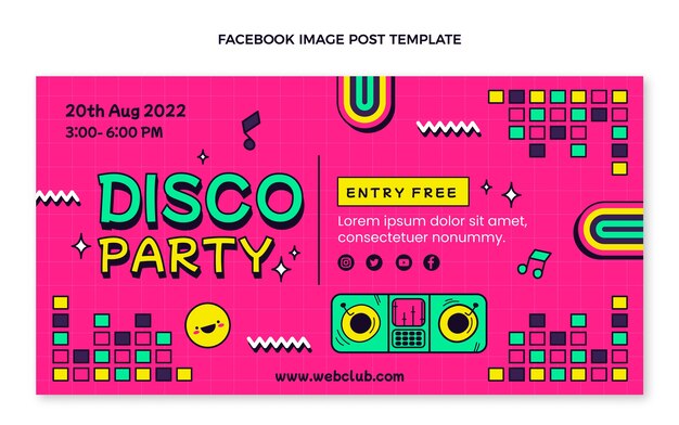 Plantilla de publicación de redes sociales de fiesta disco plana