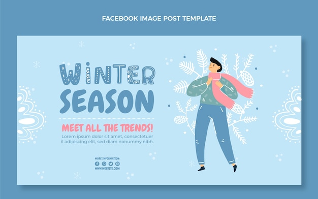 Vector gratuito plantilla de publicación de redes sociales de invierno dibujada a mano