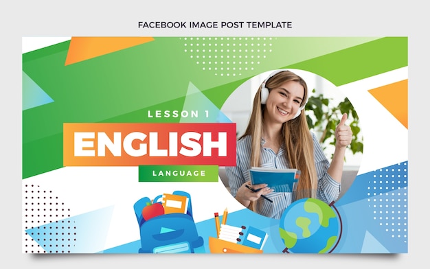 Plantilla de publicación de redes sociales de lecciones de inglés degradado