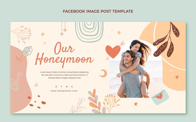 Plantilla de publicación de redes sociales de luna de miel boho dibujada a mano
