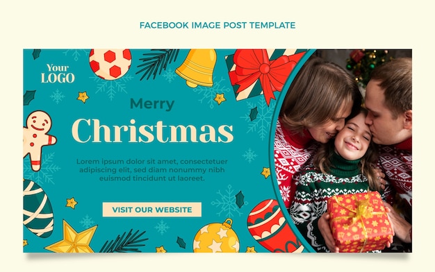 Vector gratuito plantilla de publicación de redes sociales de navidad dibujada a mano