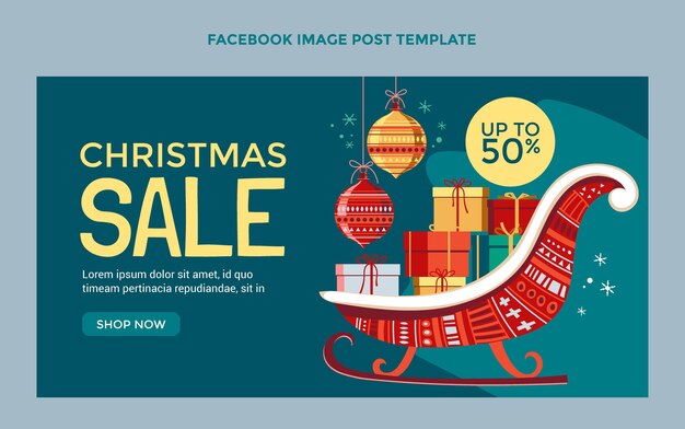 Plantilla de publicación de redes sociales de navidad plana dibujada a mano