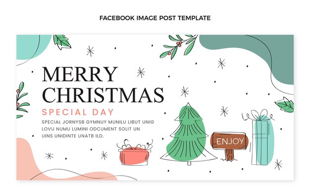 Plantilla de publicación de redes sociales de navidad plana dibujada a mano
