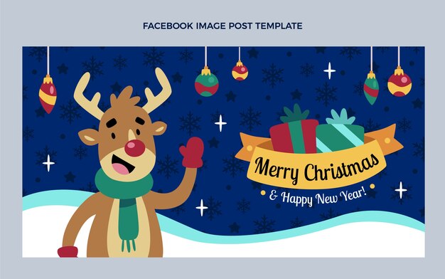 Plantilla de publicación de redes sociales de navidad plana dibujada a mano