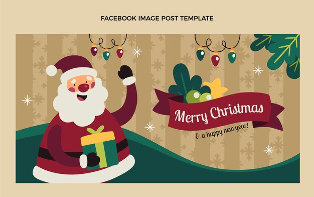 Plantilla de publicación de redes sociales de navidad plana dibujada a mano