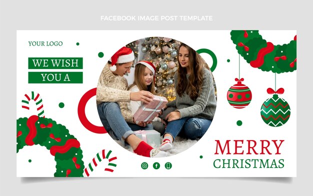 Plantilla de publicación de redes sociales de navidad plana