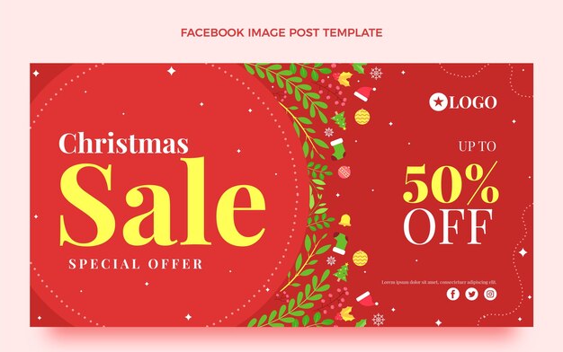 Plantilla de publicación de redes sociales de navidad plana