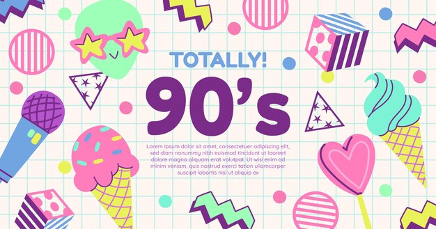 Plantilla de publicación de redes sociales plana nostálgica de los 90 dibujada a mano