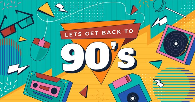 Plantilla de publicación de redes sociales plana nostálgica de los 90 dibujada a mano