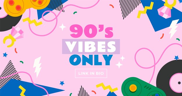 Plantilla de publicación de redes sociales plana nostálgica de los 90 dibujada a mano