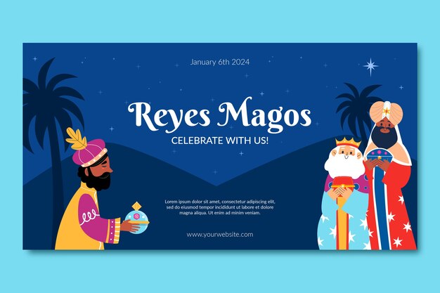 Vector gratuito plantilla de publicación de redes sociales plana para reyes magos