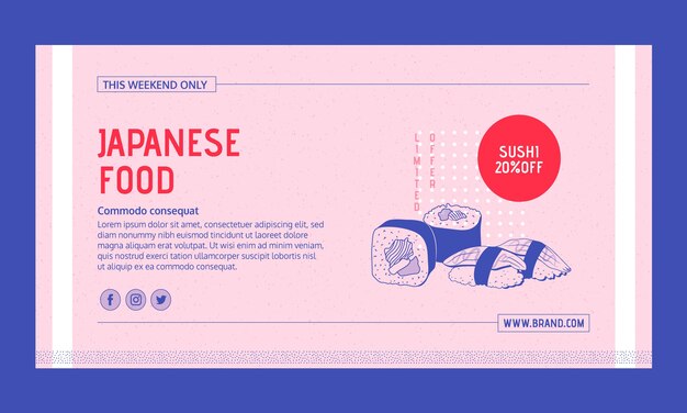 Plantilla de publicación de redes sociales de restaurante japonés dibujado a mano