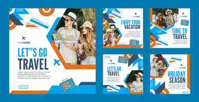 Vector gratuito plantilla de publicaciones de instagram de agencia de viajes de diseño plano