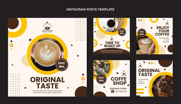 Plantilla de publicaciones de instagram de cafetería de diseño plano