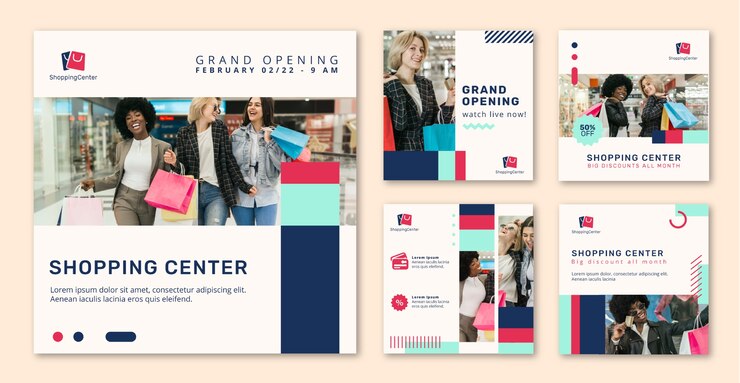 Vector gratuito plantilla de publicaciones de instagram de centro comercial de diseño plano