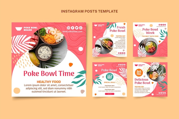 Vector gratuito plantilla de publicaciones de instagram de comida de diseño plano