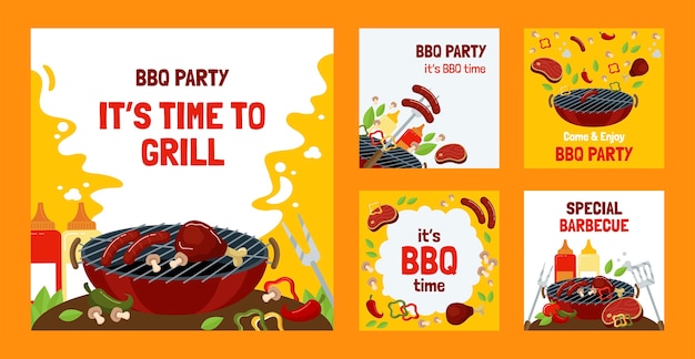 Vector gratuito plantilla de publicaciones de instagram de fiesta de barbacoa