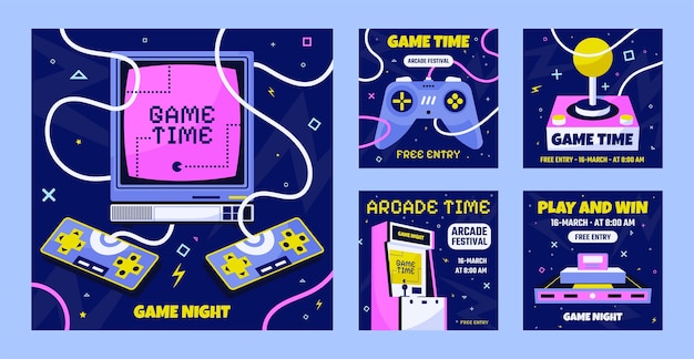 Vector gratuito plantilla de publicaciones de instagram de la noche del juego