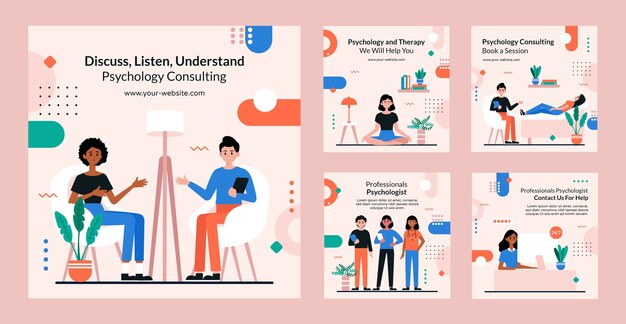 Plantilla de publicaciones de instagram de psicólogo dibujada a mano
