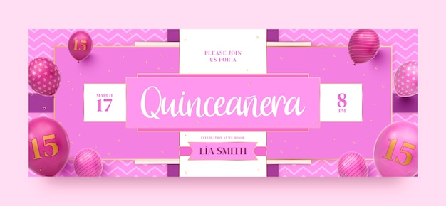 Vector gratuito plantilla de quinceañera de lujo realista