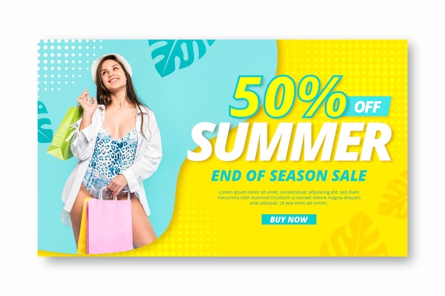 Vector gratuito plantilla realista de banner de rebajas de verano con foto