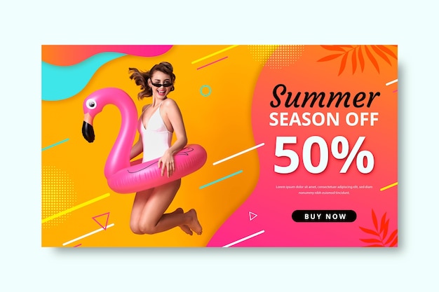 Plantilla realista de banner de rebajas de verano con foto