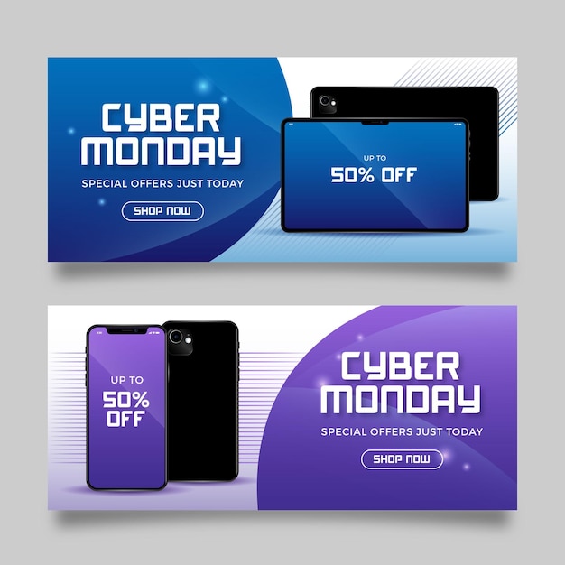 Plantilla realista de banners de cyber monday