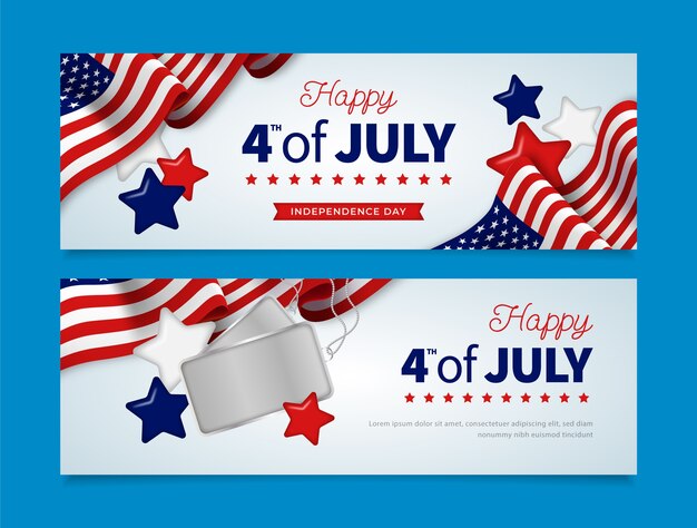 Plantilla realista de banners horizontales del 4 de julio