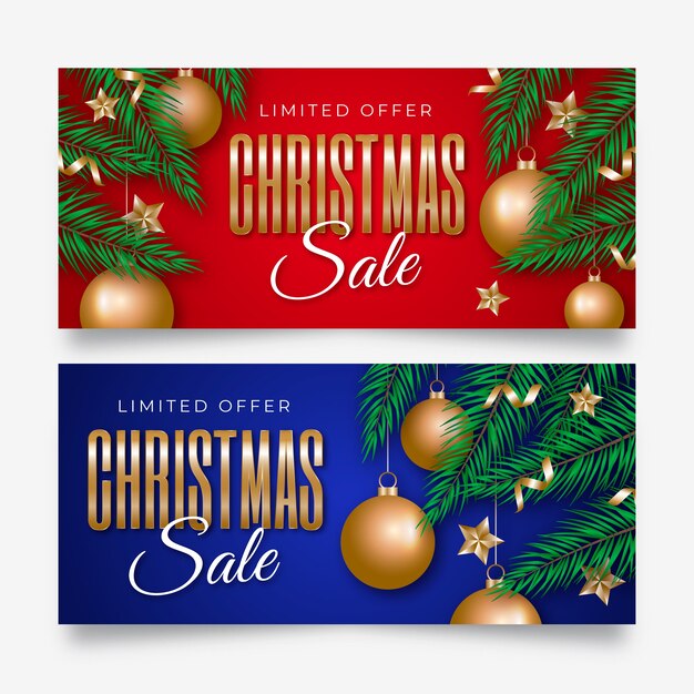 Plantilla realista de banners de rebajas de navidad